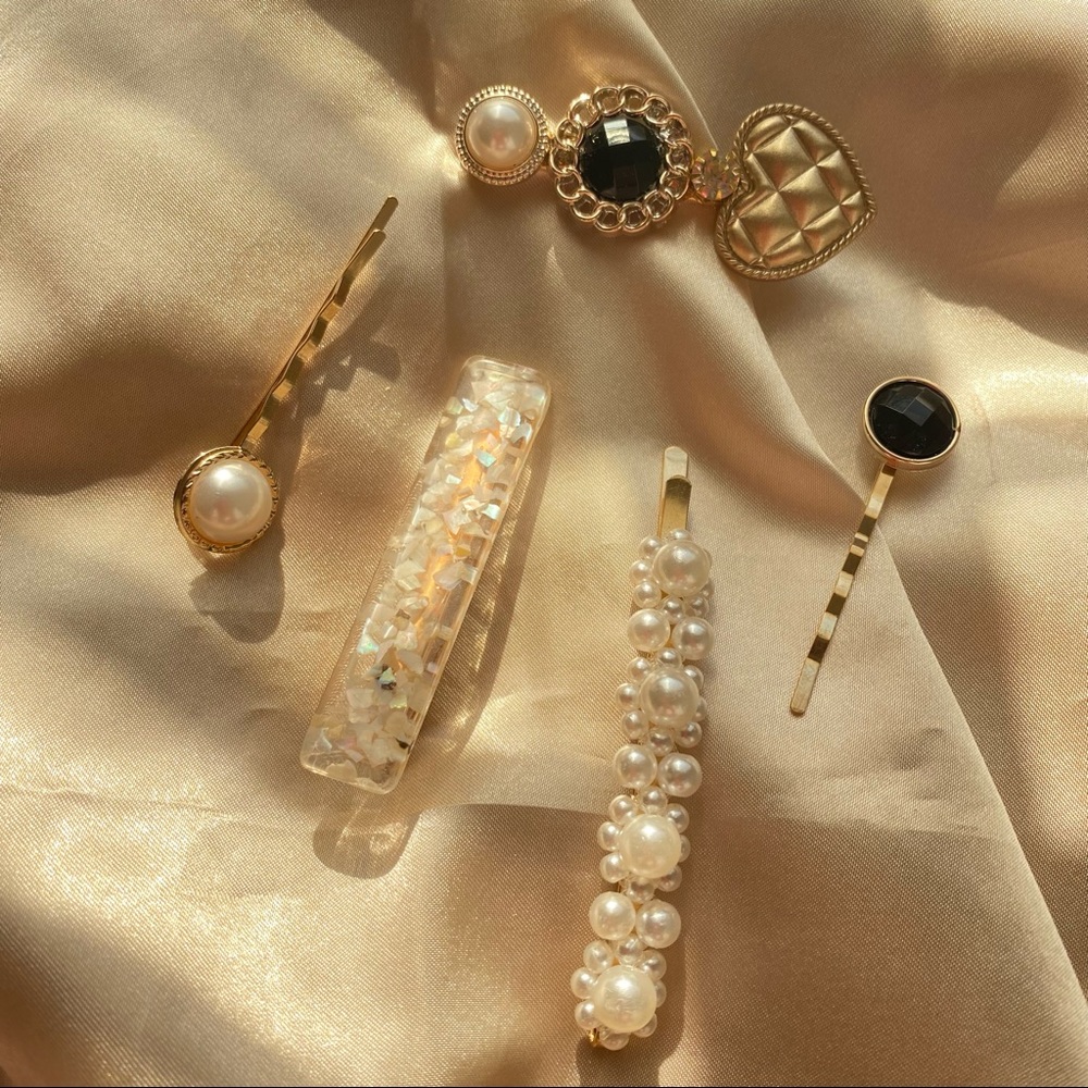 💕Last one Hair Accessory Pearls Golden Stone Hair Clip - Picture 5 of 8